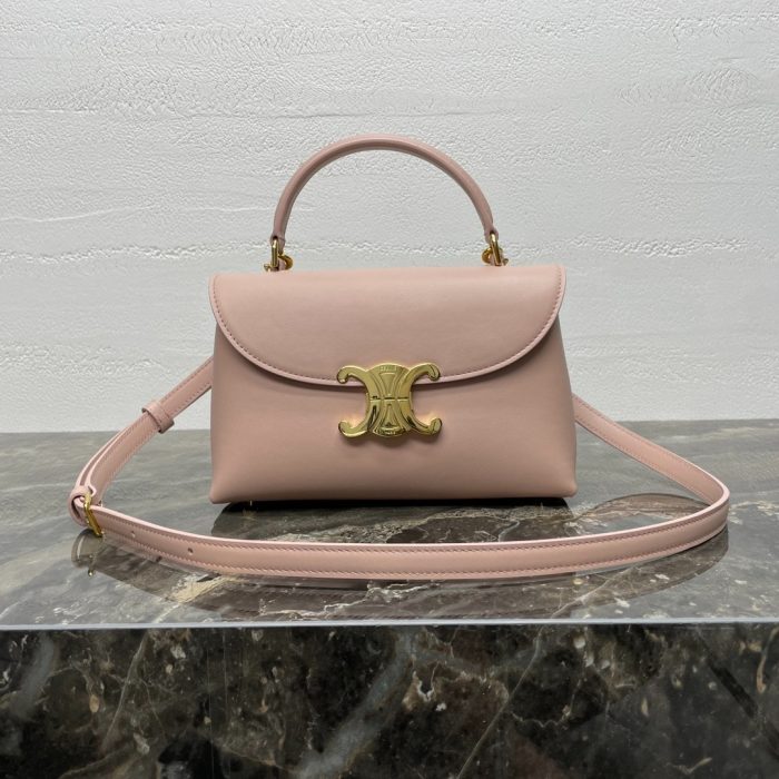 Celine Nino Style Blush Pink Leather Mini Satchel Bag Women Gold Triomphe Buckle Top Handle Purse